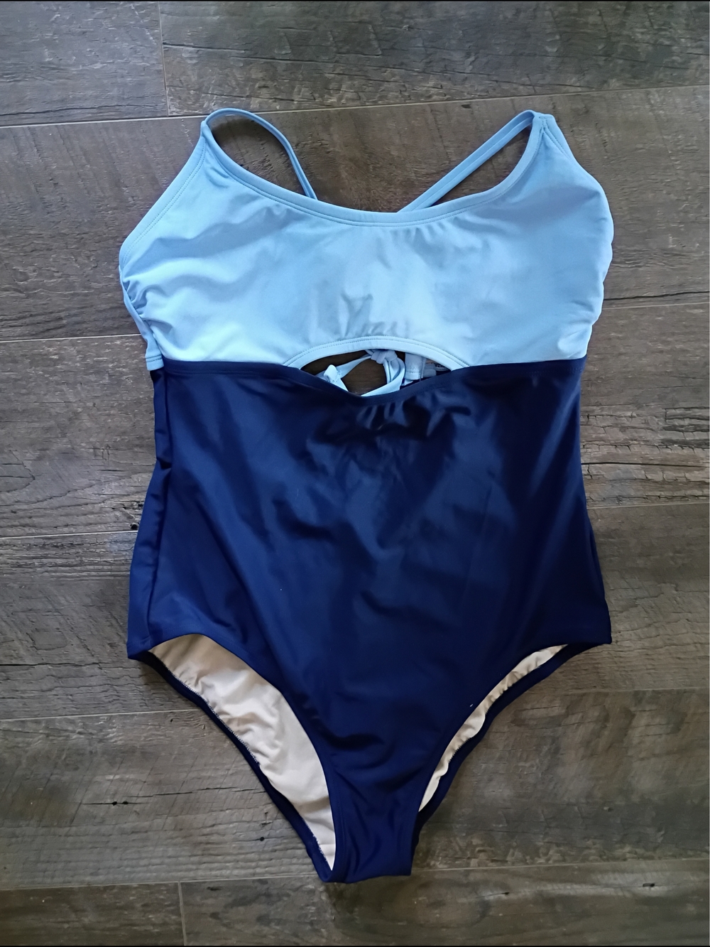 Kona Sol Light Blue and Navy Colorblock One-Piece Swimsuit NWT
